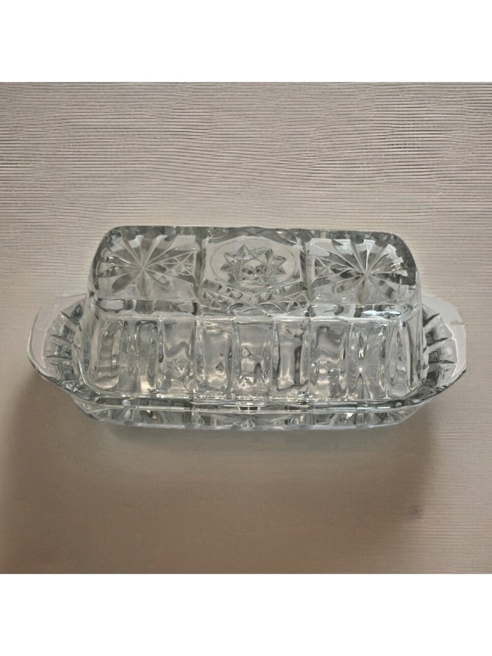 Vintage Anchor Hocking Clear Prescut Star Of David Butter Dish With Lid Clear